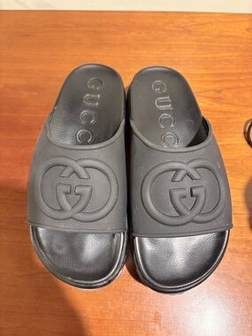 “Designer” Black Platform Slide Sandals double G, Size 40(Women’s 8)